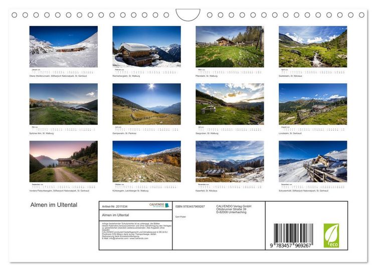 Produktbild: Almen im Ultental (Wandkalender 2026 DIN A4 quer), CALVENDO Monatskalender