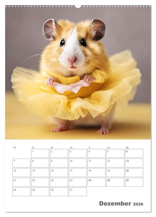 Produktbild: Ballerina Hamster - Eine Sinfonie aus zuckers&uuml;&szlig;e KI Hamstern in T&uuml;ll und Seide (hochwertiger Premium Wandkalender 2026 DIN A2 hoch), Kunstdruck in Hochglanz