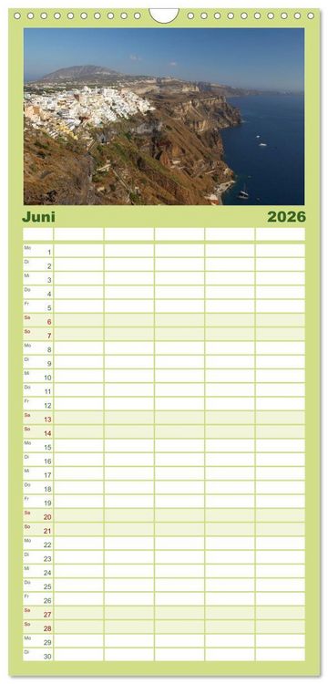 Produktbild: Familienplaner 2026 - Santorin - Perle der Kykladen mit 5 Spalten (Wandkalender, 21 x 45 cm) CALVENDO