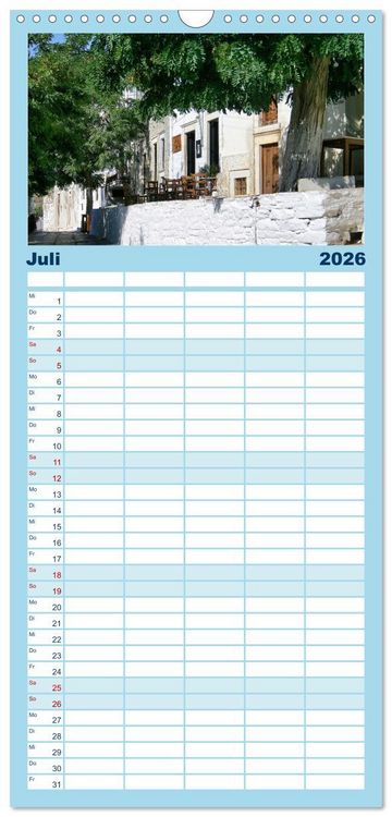 Produktbild: Familienplaner 2026 - Die Insel Naxos - Ein Traum in blau und wei&szlig; mit 5 Spalten (Wandkalender, 21 x 45 cm) CALVENDO