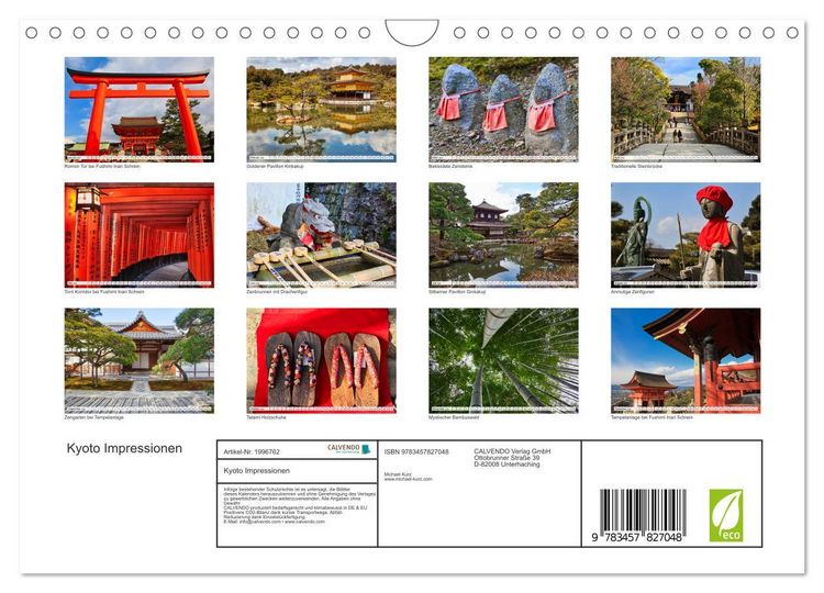Produktbild: Kyoto Impressionen (Wandkalender 2026 DIN A4 quer), CALVENDO Monatskalender
