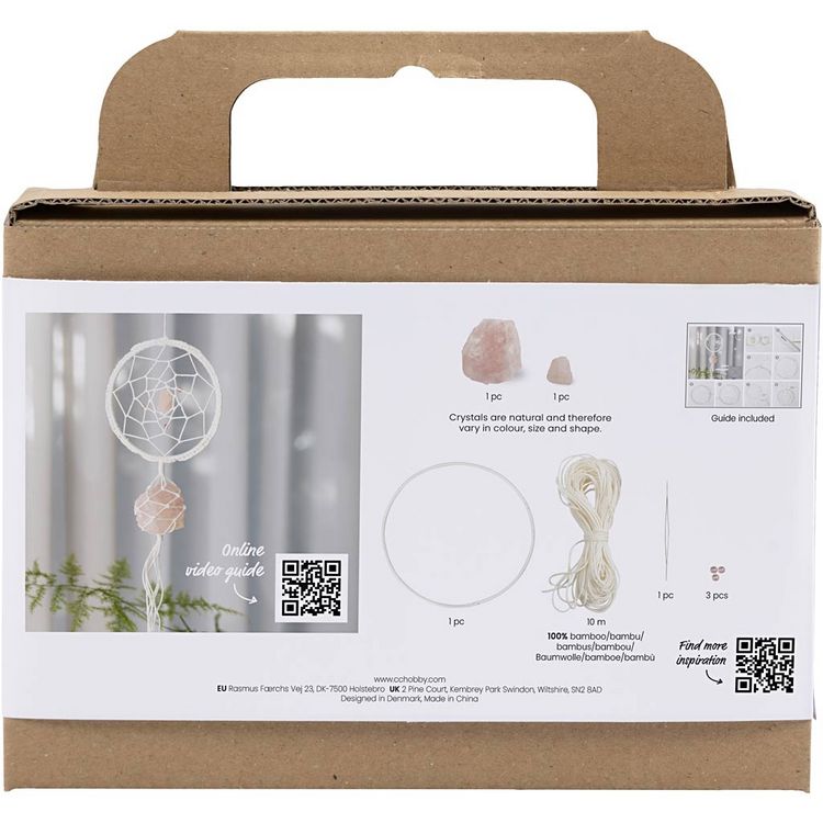 Produktbild: Creativ Company Mini Kreativ Set Macram&eacute;, Traumf&auml;nger mit Kristall, aus Rosenquarz, Hellrosa, Wei&szlig;