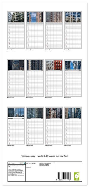 Produktbild: Familienplaner 2026 - Fassadenpoesie &ndash; Muster & Strukturen aus New York mit 5 Spalten (Wandkalender, 21 x 45 cm) CALVENDO