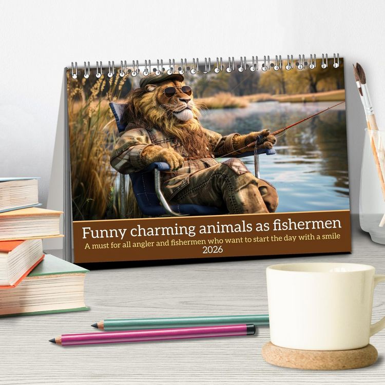 Produktbild: Funny charming animals as fishermen (Desk Calendar 2026 DIN A5 landscape), CALVENDO 12 Month DeskCalendar