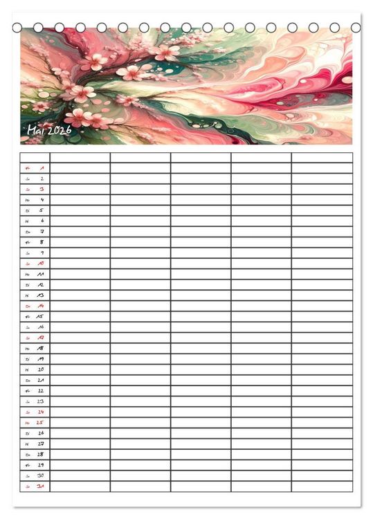 Produktbild: Pouring Art Familienplaner - Durch das Jahr mit KI-kreierter Pouring Kunst (Tischkalender 2026 DIN A5 hoch), CALVENDO Monatskalender
