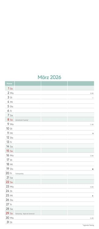 Produktbild: Kreativ-Kalender Planer für 2 2026 - 3 Spalten - 19,5x45 cm - Foto, Malen, Basteln - datiert - Kreativkalender - Foto-Kalender - Alpha Edition
