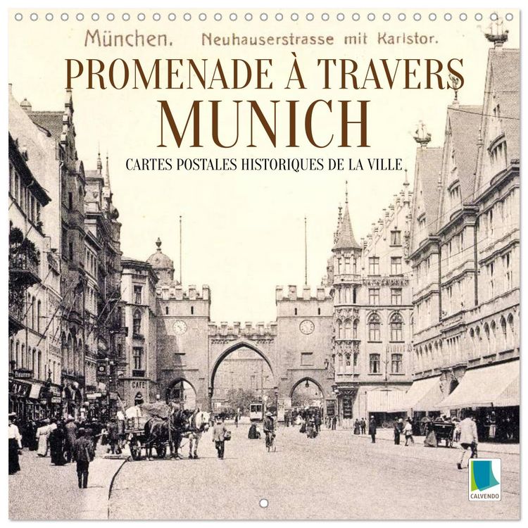 Produktbild: Promenade &agrave; travers Munich : Cartes postales historiques de la ville (Calendrier mural carr&eacute; 2026 30x30 cm) Calendrier double avec une page pour vos prises de notes