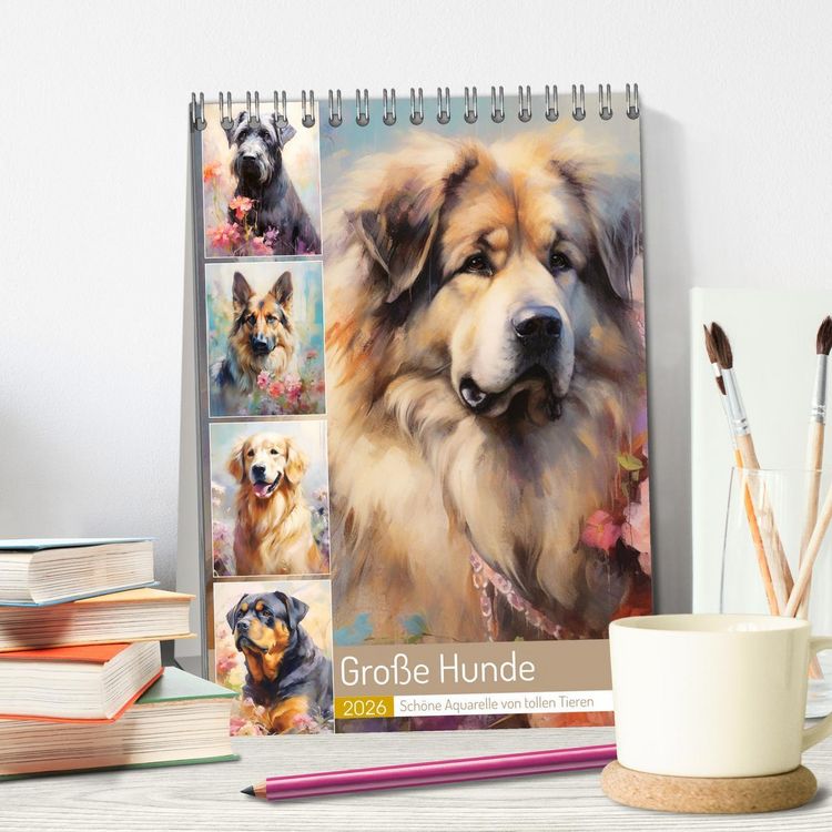Produktbild: Gro&szlig;e Hunde. Sch&ouml;ne Aquarelle von tollen Tieren (Tischkalender 2026 DIN A5 hoch), CALVENDO Monatskalender