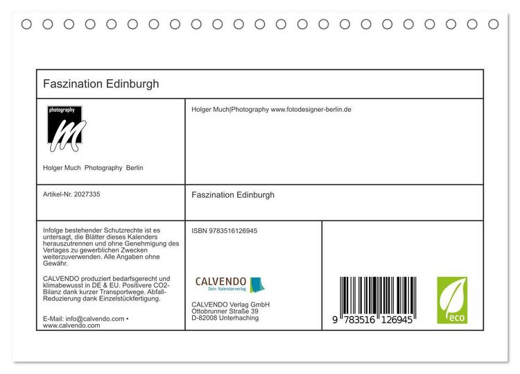 Produktbild: Faszination Edinburgh (Tischkalender 2026 DIN A5 quer), CALVENDO Monatskalender