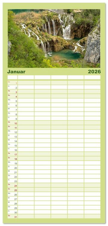 Produktbild: Familienplaner 2026 - Welterbe in Kroatien - Plitvicer Seen mit 5 Spalten (Wandkalender, 21 x 45 cm) CALVENDO