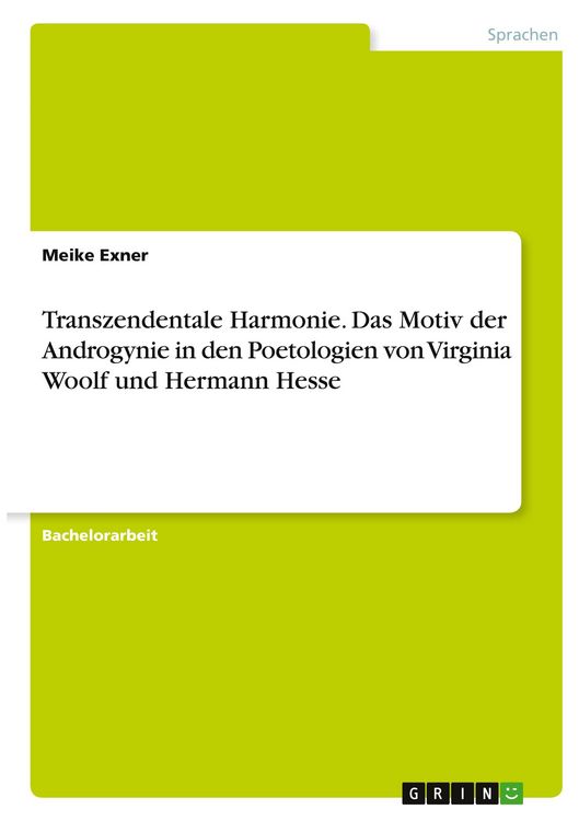 Produktbild: Transzendentale Harmonie. Das Motiv der Androgynie in den Poetologien von Virginia Woolf und Hermann Hesse