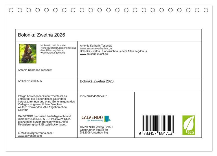 Produktbild: Bolonka Zwetna 2026 (Tischkalender 2026 DIN A5 quer), CALVENDO Monatskalender