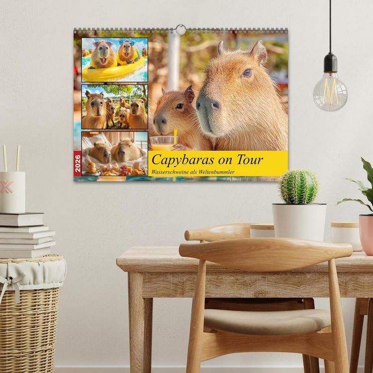 Produktbild: Capybaras on Tour. Wasserschweine als Weltenbummler (Wandkalender 2026 DIN A3 quer), CALVENDO Monatskalender