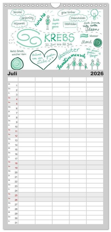 Produktbild: Familienplaner 2026 - Sternzeichen-Kalender mit 5 Spalten (Wandkalender, 21 x 45 cm) CALVENDO