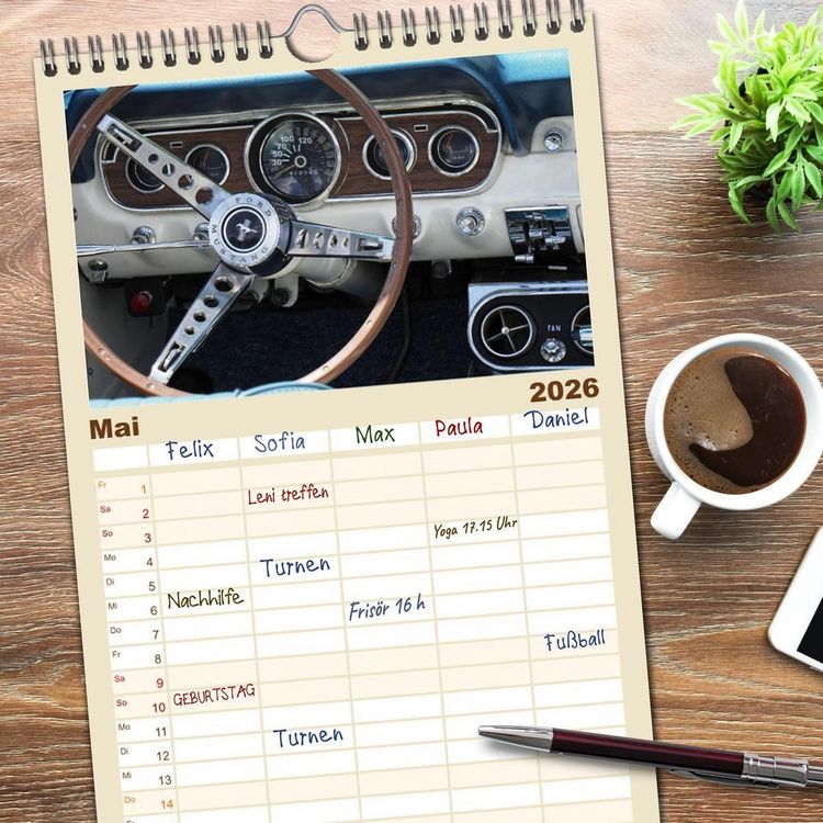Produktbild: Familienplaner 2026 - Klassische Armaturenbretter mit 5 Spalten (Wandkalender, 21 x 45 cm) CALVENDO