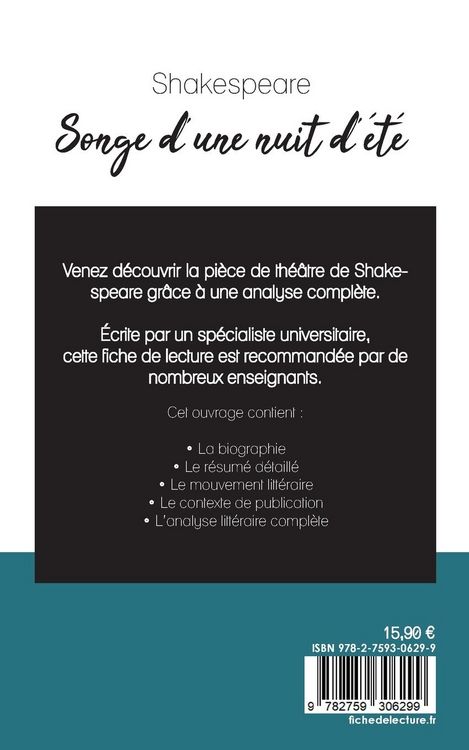 Produktbild: Songe d'une nuit d'&eacute;t&eacute; de Shakespeare (fiche de lecture et analyse compl&egrave;te de l'oeuvre)