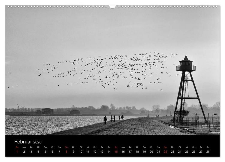 Produktbild: Ost-Friesische Schwarz-Wei&szlig;-Ansichten (Wandkalender 2026 DIN A2 quer), CALVENDO Monatskalender