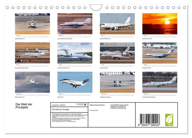Produktbild: Die Welt der Privatjets (Wandkalender 2026 DIN A4 quer), CALVENDO Monatskalender