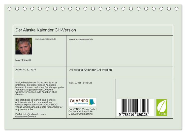 Produktbild: Der Alaska Kalender CH-Version (Tischkalender 2026 DIN A5 quer), CALVENDO Monatskalender