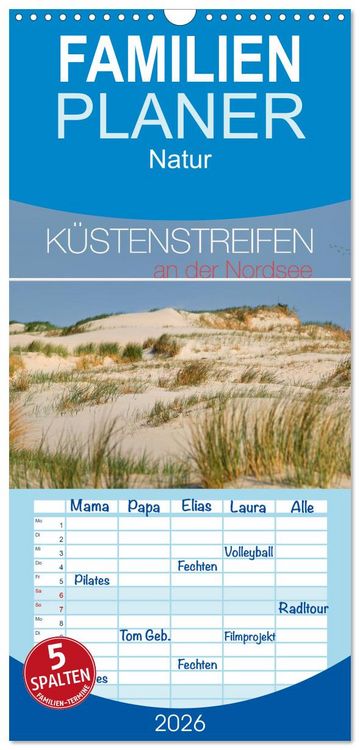 Produktbild: Familienplaner 2026 - K&uuml;stenstreifen an der Nordsee mit 5 Spalten (Wandkalender, 21 x 45 cm) CALVENDO