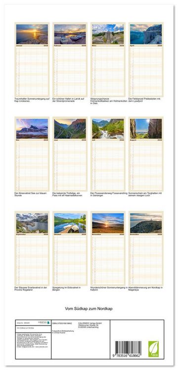 Produktbild: Familienplaner 2026 - Vom S&uuml;dkap zum Nordkap mit 5 Spalten (Wandkalender, 21 x 45 cm) CALVENDO