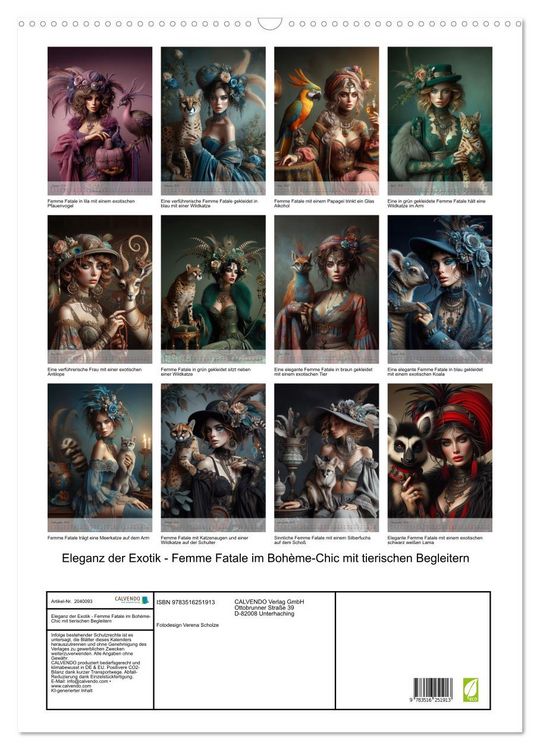 Produktbild: Eleganz der Exotik - Femme Fatale im Boh&egrave;me-Chic mit tierischen Begleitern (Wandkalender 2026 DIN A2 hoch), CALVENDO Monatskalender