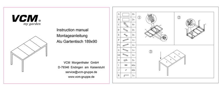 Produktbild: Aluminium Glas Gartentisch Balkontisch 189x90 cm