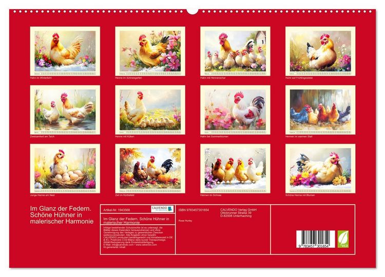 Produktbild: Im Glanz der Federn. Sch&ouml;ne H&uuml;hner in malerischer Harmonie (hochwertiger Premium Wandkalender 2026 DIN A2 quer), Kunstdruck in Hochglanz