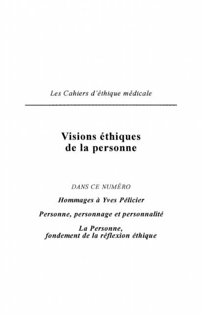 Produktbild: Visions ethiques de la personne