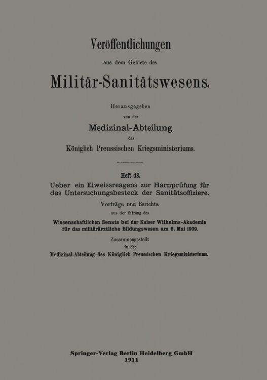 Produktbild: &Uuml;ber ein Eiweissreagens zur Harnpr&uuml;fung f&uuml;r das Untersuchungsbesteck der Sanit&auml;tsoffiziere