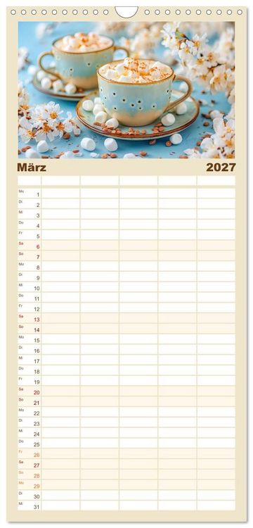 Produktbild: Familienplaner 2027 - Cappuccino, Latte und mehr - Der gro&szlig;e Kaffeekalender mit 5 Spalten (Wandkalender, 21 x 45 cm) CALVENDO