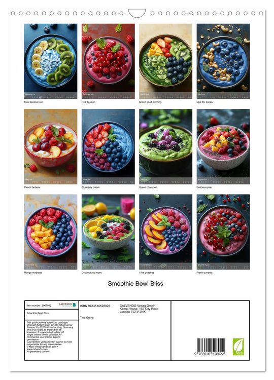 Produktbild: Smoothie Bowl Bliss (Wall Calendar 2026 DIN A3 portrait), CALVENDO 12 Month Wall Calendar