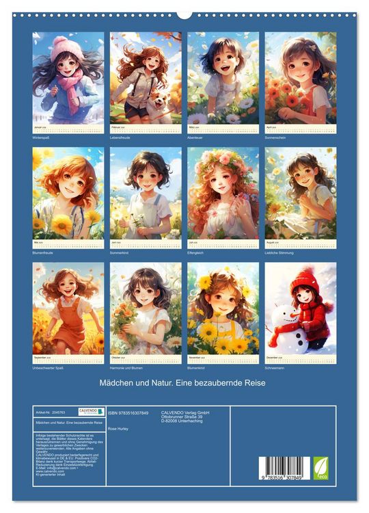 Produktbild: M&auml;dchen und Natur. Eine bezaubernde Reise (hochwertiger Premium Wandkalender 2026 DIN A2 hoch), Kunstdruck in Hochglanz