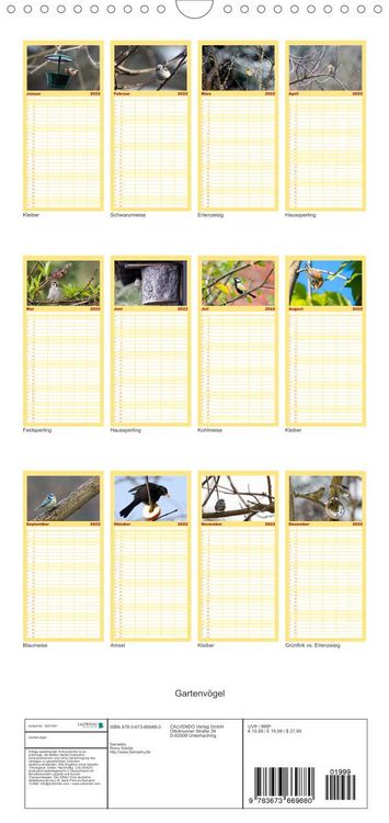 Produktbild: Familienplaner Gartenv&ouml;gel (Wandkalender 2022 , 21 cm x 45 cm, hoch)