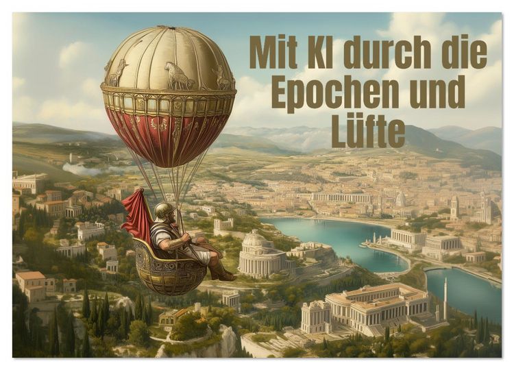 Produktbild: Mit KI durch die Epochen und L&uuml;fte (Wandkalender 2026 DIN A3 quer), CALVENDO Monatskalender