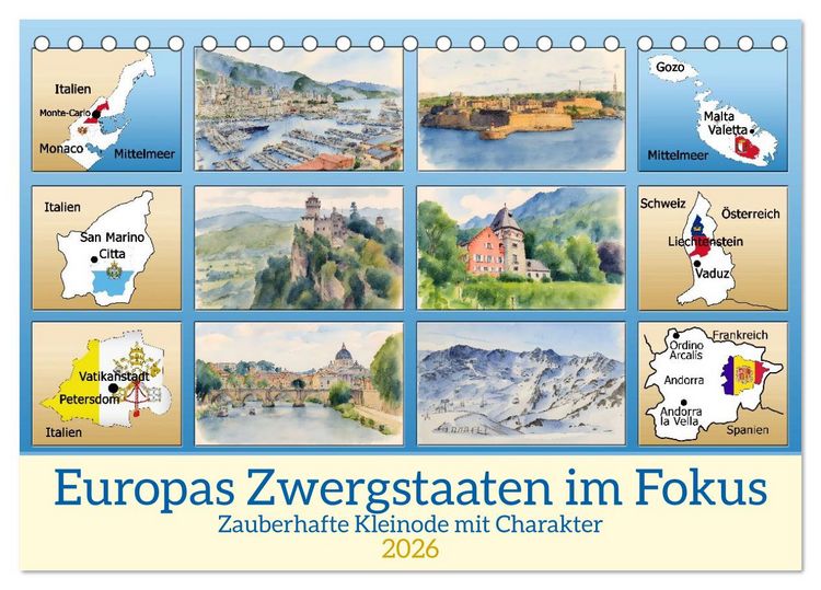Produktbild: Europas Zwergstaaten im Fokus (Tischkalender 2026 DIN A5 quer), CALVENDO Monatskalender