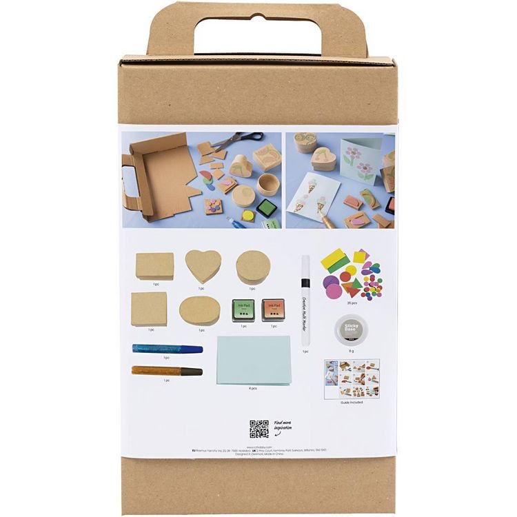 Produktbild: Creativ Company Kreativ Set Stempeldruck, Dekorierte Schachteln, Karten, Beige, Mittelgr&uuml;n, Mint, Rot transparent