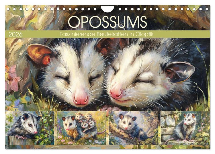 Produktbild: Opossums. Faszinierende Beutelratten in &Ouml;loptik (Wandkalender 2026 DIN A4 quer), CALVENDO Monatskalender