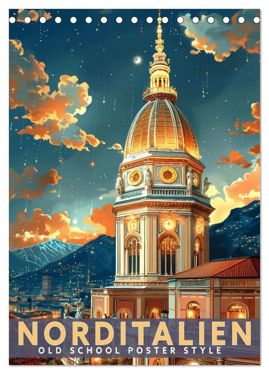 Produktbild: Norditalien - Old School Poster Style (Tischkalender 2026 DIN A5 hoch), CALVENDO Monatskalender