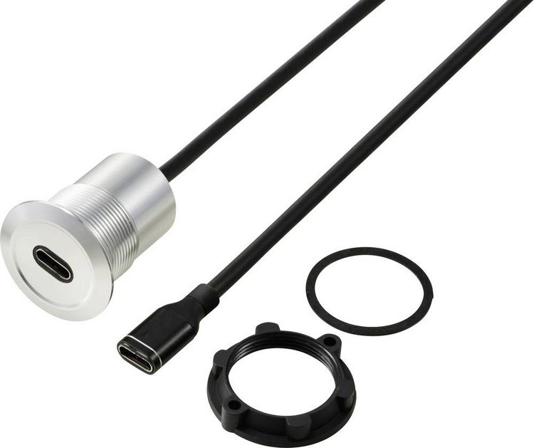 Produktbild: TRU COMPONENTS USB-C&reg; (3.1) Buchse/Buchse 1m Kabel silber TC-13376300 Inhalt: 1St.