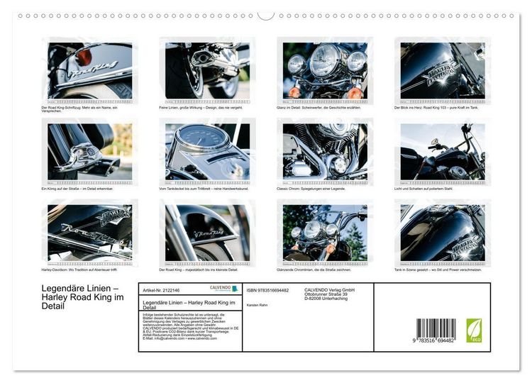 Produktbild: Legend&auml;re Linien &ndash; Harley Road King im Detail (hochwertiger Premium Wandkalender 2026 DIN A2 quer), Kunstdruck in Hochglanz