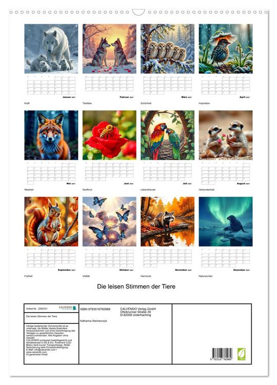 Produktbild: Die leisen Stimmen der Tiere (Wandkalender 2027 DIN A2 hoch), CALVENDO Monatskalender