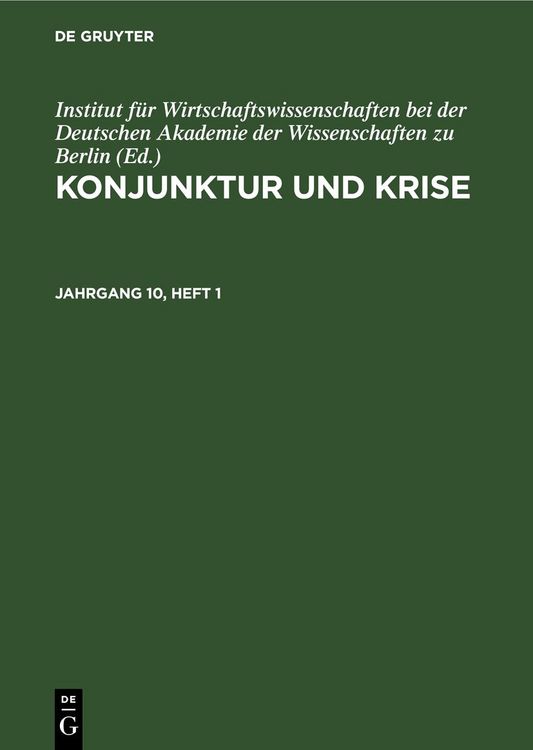 Produktbild: Konjunktur und Krise. Jahrgang 10, Heft 1