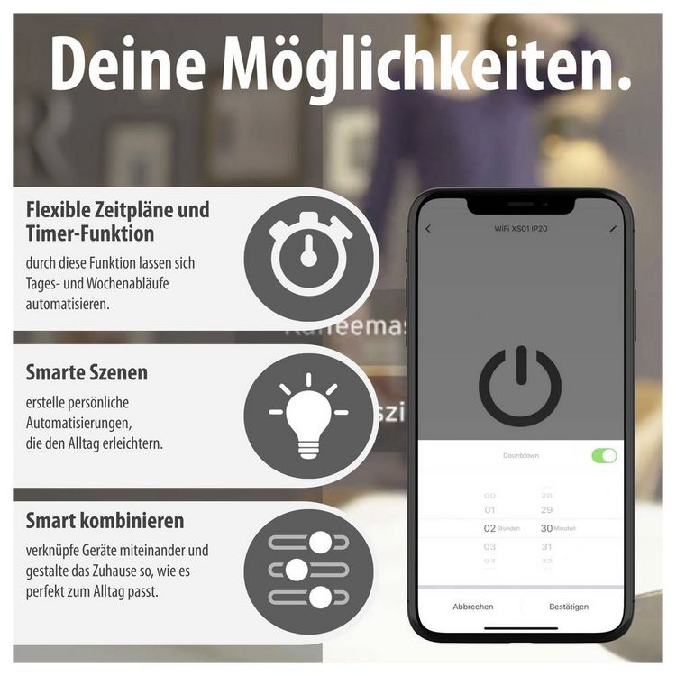 Produktbild: Brennenstuhl 1294880 Wi-Fi Smarte WLAN-Steckdose Innenbereich, Steckdose 3680W