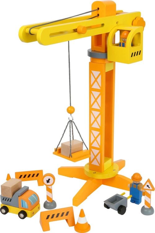 Produktbild: small foot 12007 - Baukran aus Holz mit Baustellenzubeh&ouml;r, 13 Teile, 360 Grad drehbar
