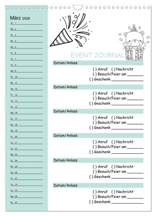 Produktbild: Geburtstagsplaner Doodle Tiere - F&uuml;r Termine, Geschenke, Eventdetails & mehr (Wandkalender 2026 DIN A3 hoch), CALVENDO Monatskalender