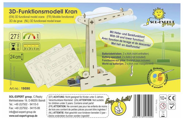 Produktbild: Sol Expert 19590 Motorbetriebener Kran Elektronik, Experimente, Basteln, Physik Bausatz ab 14 Jahre