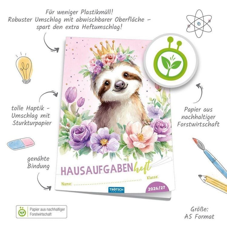 Produktbild: TR&Ouml;TSCH - Jahresbezogenes Hausaufgabenheft Grundschule Faultier 26/27