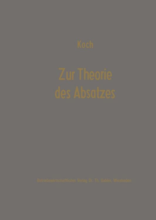 Produktbild: Zur Theorie des Absatzes