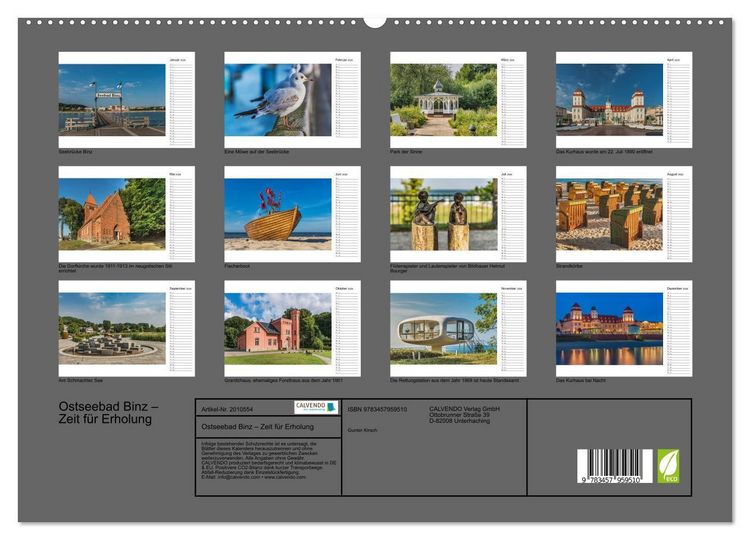 Produktbild: Ostseebad Binz &ndash; Zeit f&uuml;r Erholung (hochwertiger Premium Wandkalender 2026 DIN A2 quer), Kunstdruck in Hochglanz